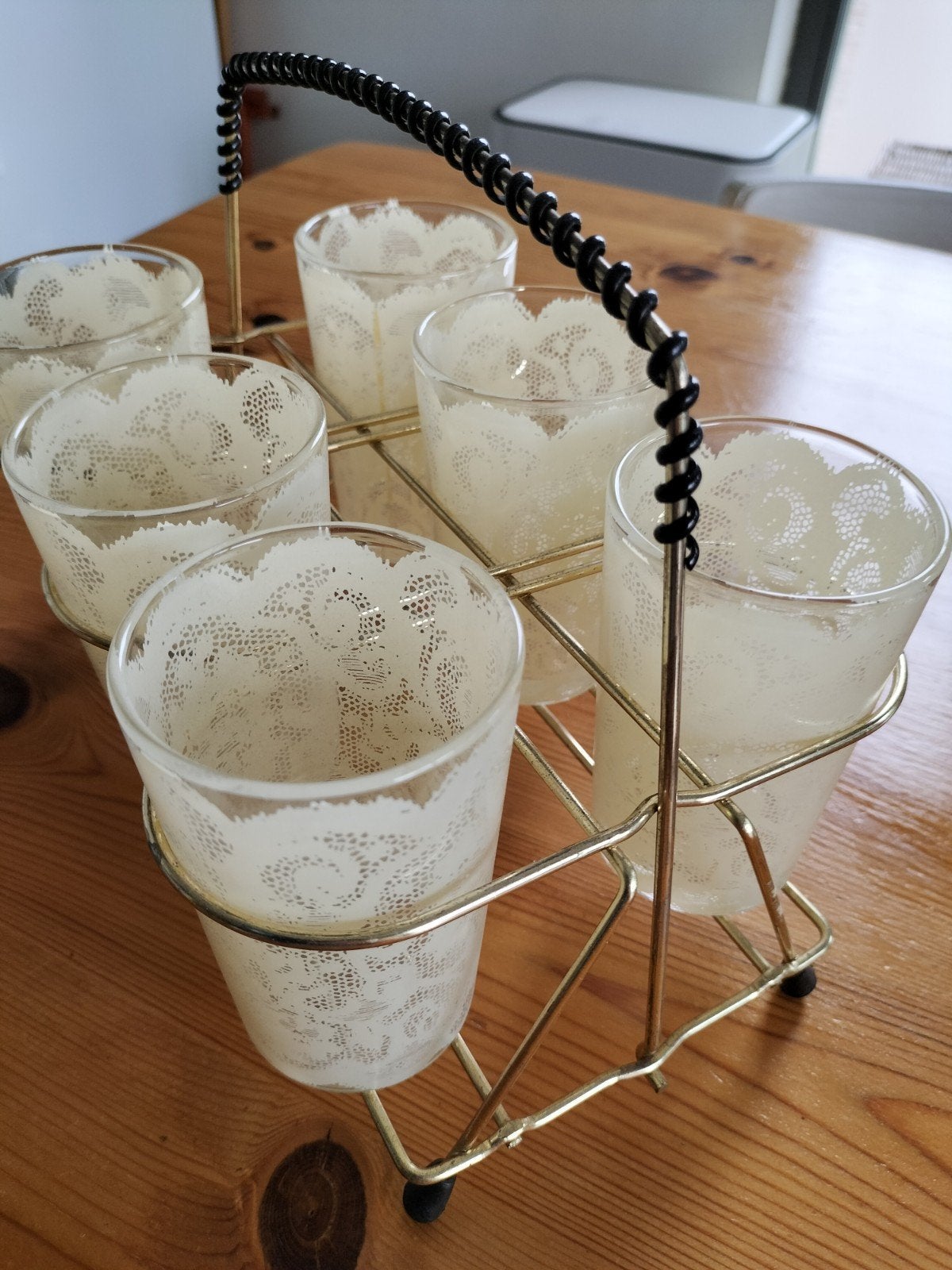 Vintage Tomado glazenrek met 6 glazen - Jaren '60 design, Antiek en Kunst, Antiek | Woonaccessoires, Ophalen