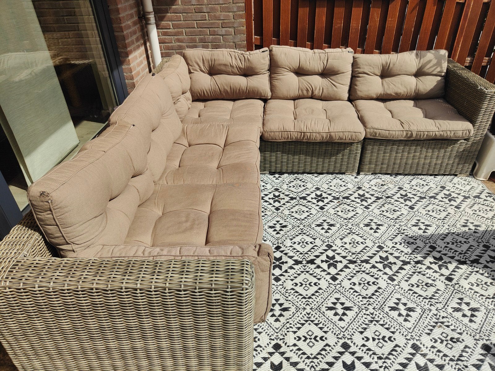 Wicker Loungeset met Kussens - Hoekbank, Tuin en Terras, Tuinsets en Loungesets, Ophalen, 5 zitplaatsen, Gebruikt, Loungeset