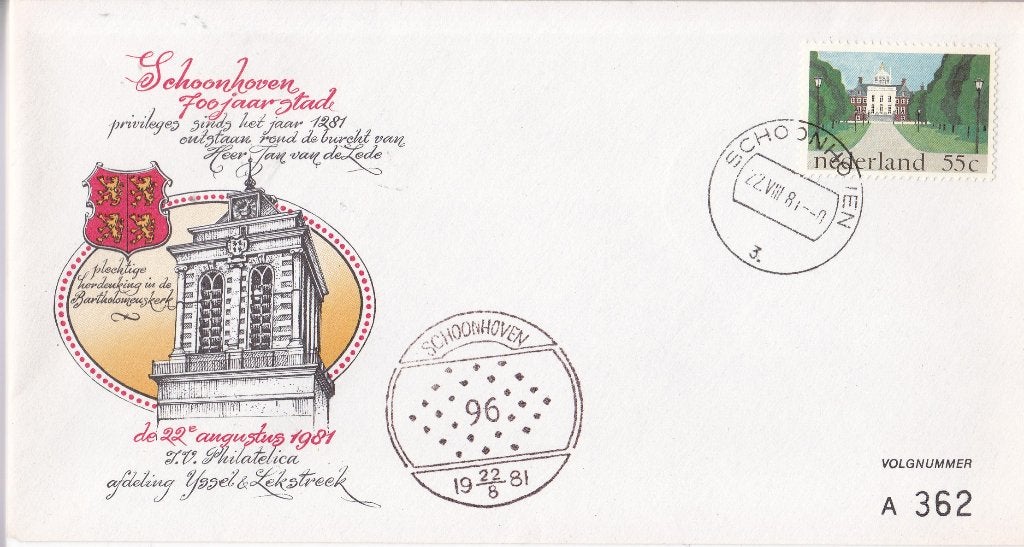 Schoonhoven 700 jaar stad – Schoonhoven – 22 augustus 1981, Postzegels en Munten, Ophalen of Verzenden, Envelop