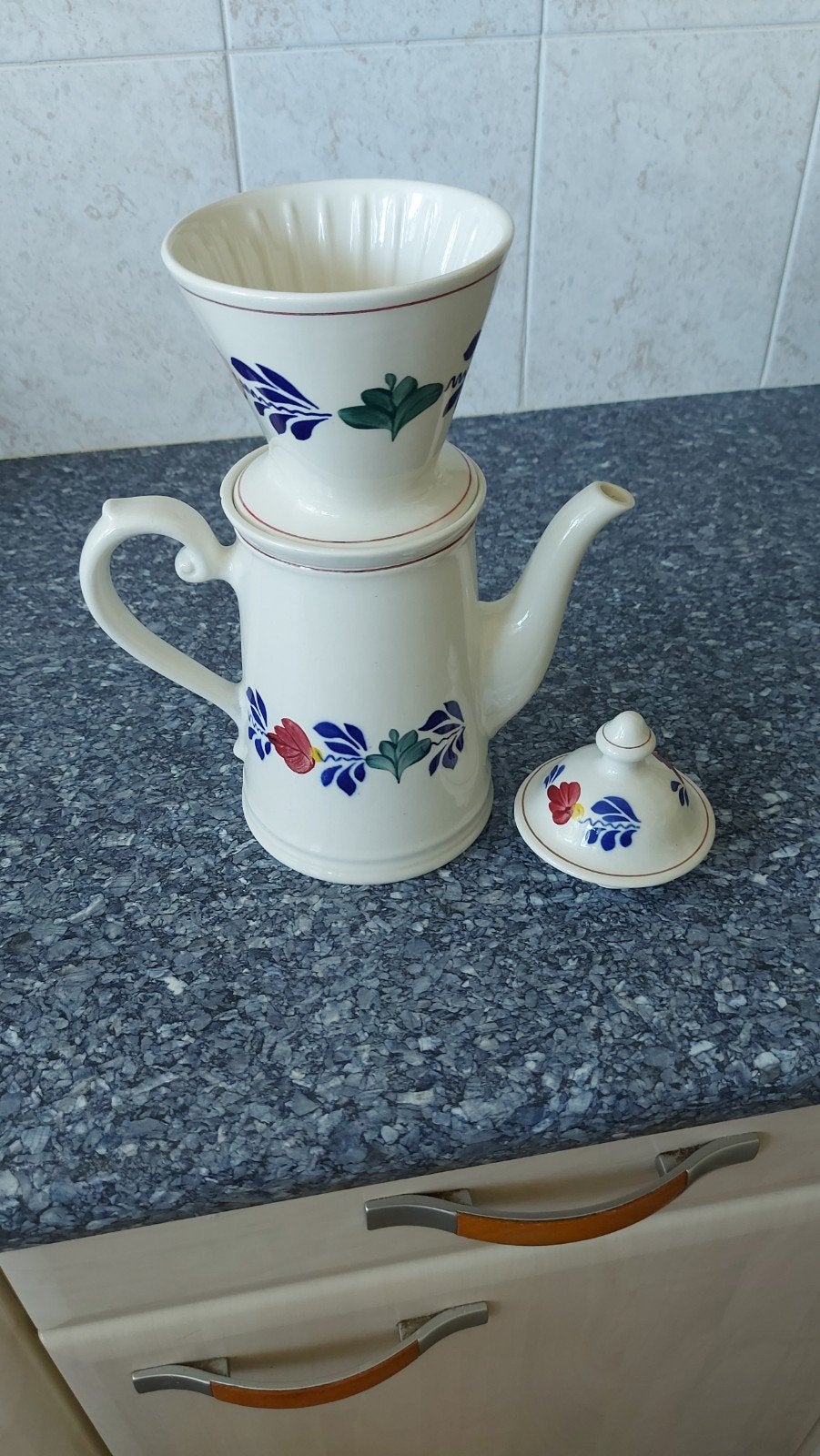 Boerenbont koffiekan met filter, Antiek en Kunst, Antiek | Keramiek en Aardewerk, Ophalen of Verzenden