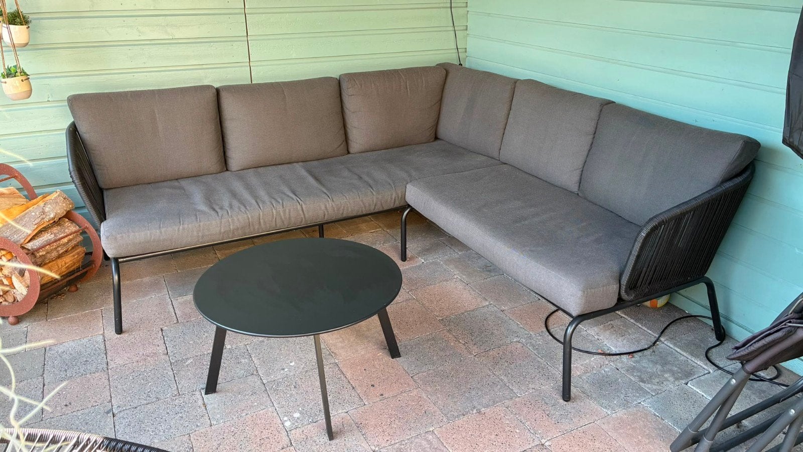 Complete loungeset met hoekbank, salontafel en extra stoel, Ophalen, Bank