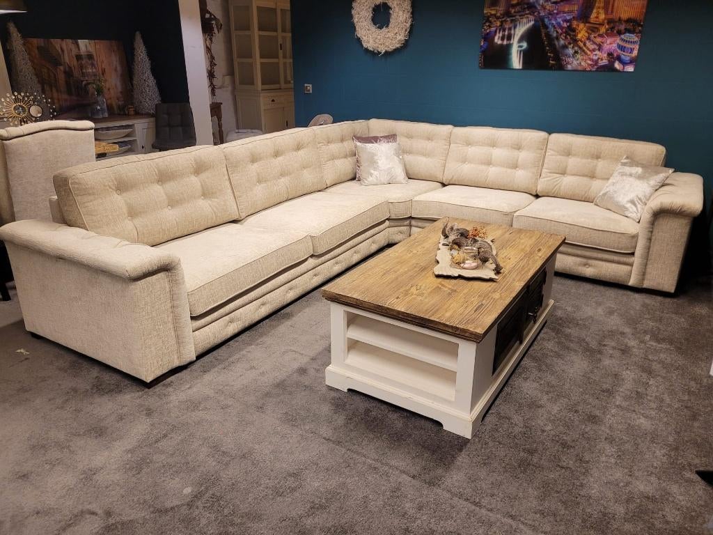 *ACTIE* Bank Hoekbank Maya 330x300 cm Beige €2079 NU €1875 2, Landelijke bank hoekbank Maya stof onyx 6 beige gratis bezorgd, Hoekbank
