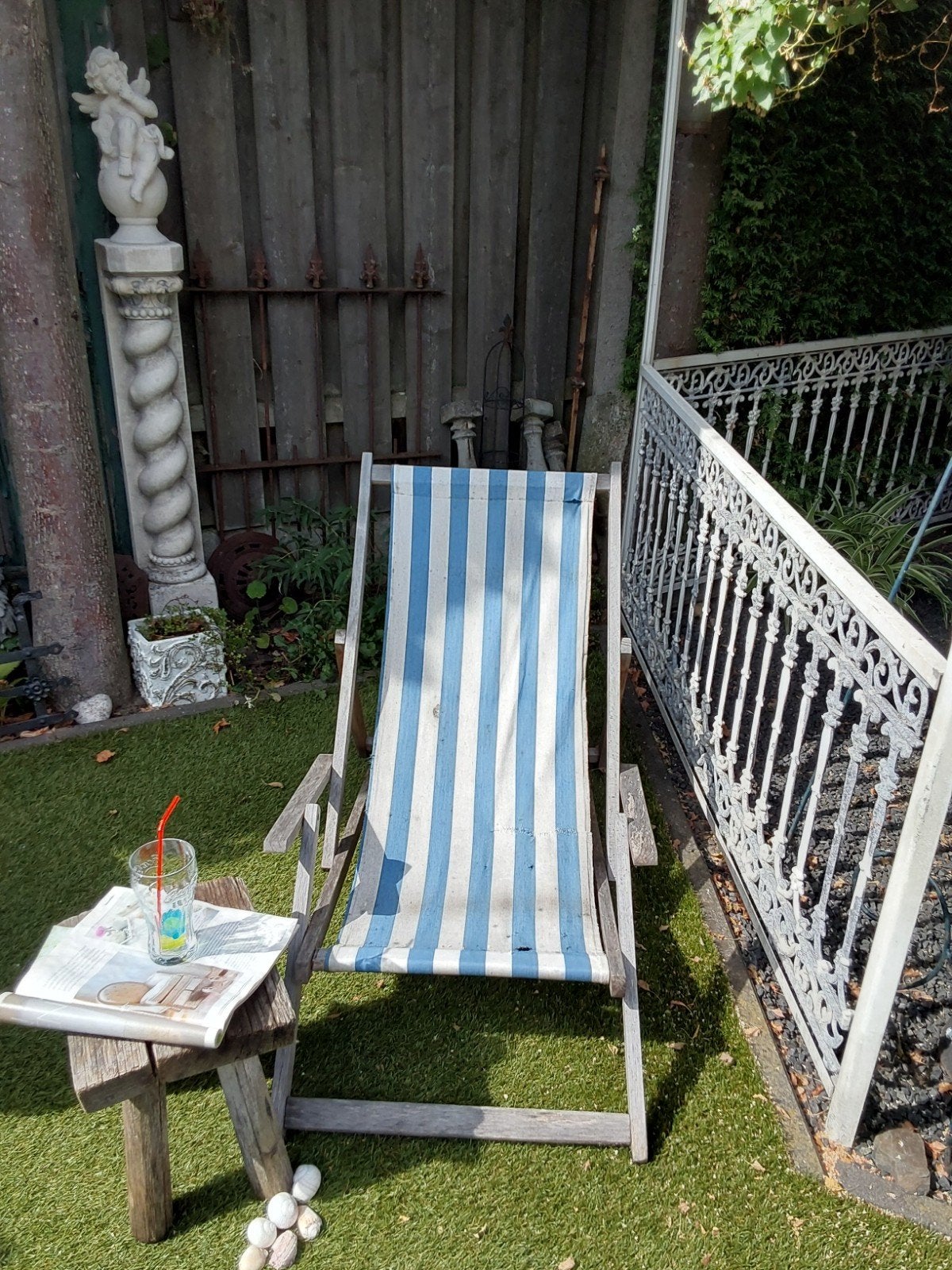 Antieke strandstoel, Ophalen, Gebruikt, Hout