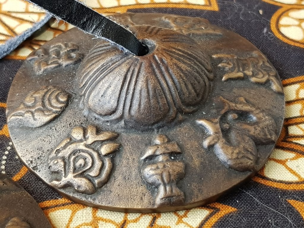 Mooi stel oude Oosterse bellen of Tingsha's van brons 7 cm., Ophalen of Verzenden