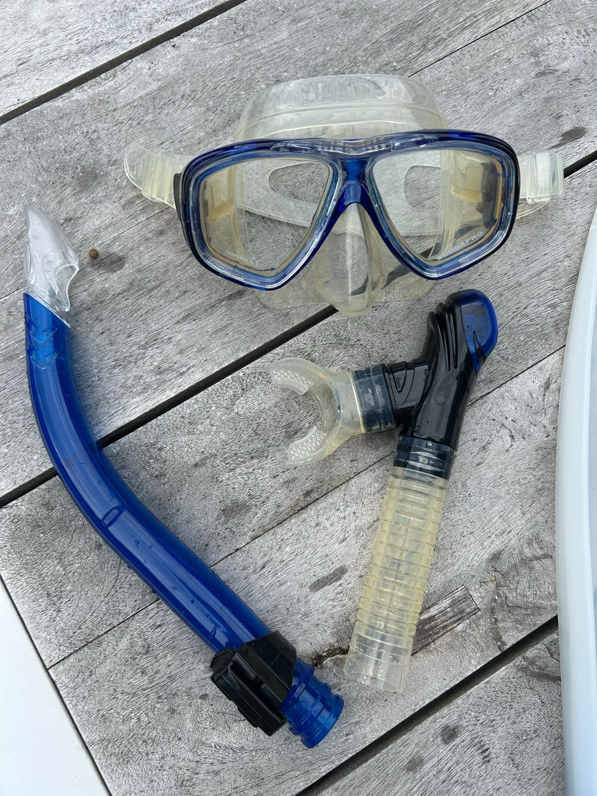 Snorkelset met duikbril, snorkel en zwemvliezen (maat 44-45), Ophalen of Verzenden, Gebruikt, Snorkelset