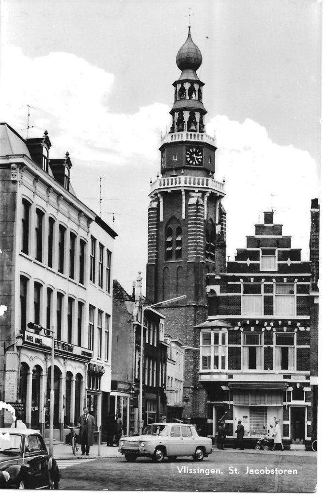 Vlissingen, St.Jacobstoren - auto Renault, Verzamelen, Ansichtkaarten | Nederland, Verzenden, 1960 tot 1980, Ongelopen, Zeeland
