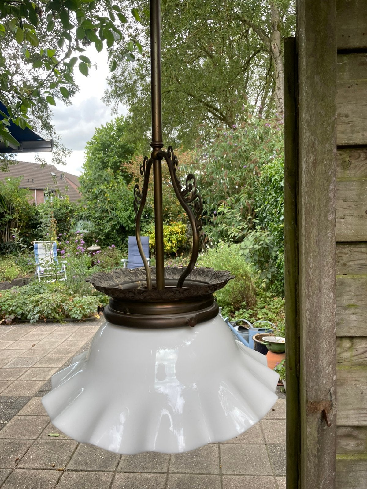 Antieke naar elektrisch omgebouwde gaslamp. Sfeervolle lamp., Huis en Inrichting, Gebruikt, E27 (groot), Metaal, Antiek