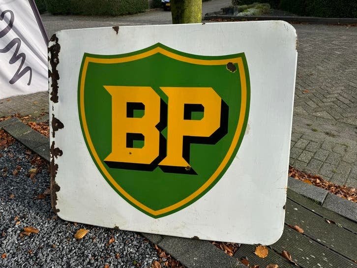 Vintage groot BP Emaille Reclamebord, Ophalen