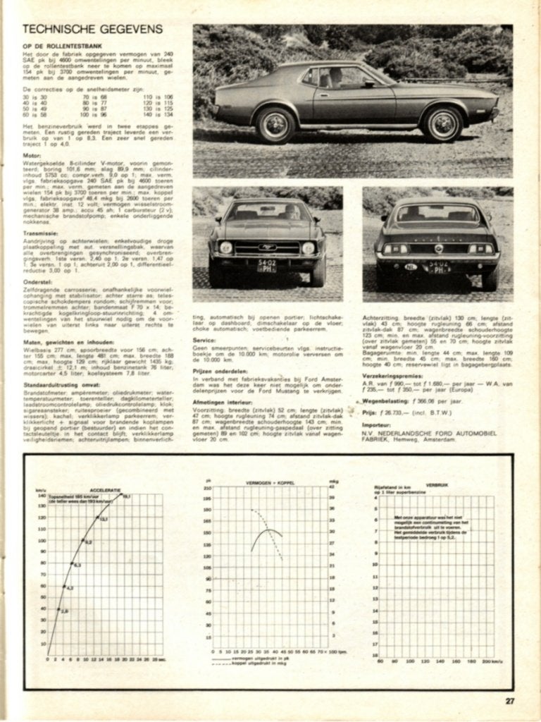 Autovisie test Ford Mustang Hardtop Juli 1971, Ophalen of Verzenden, Gelezen, Ford