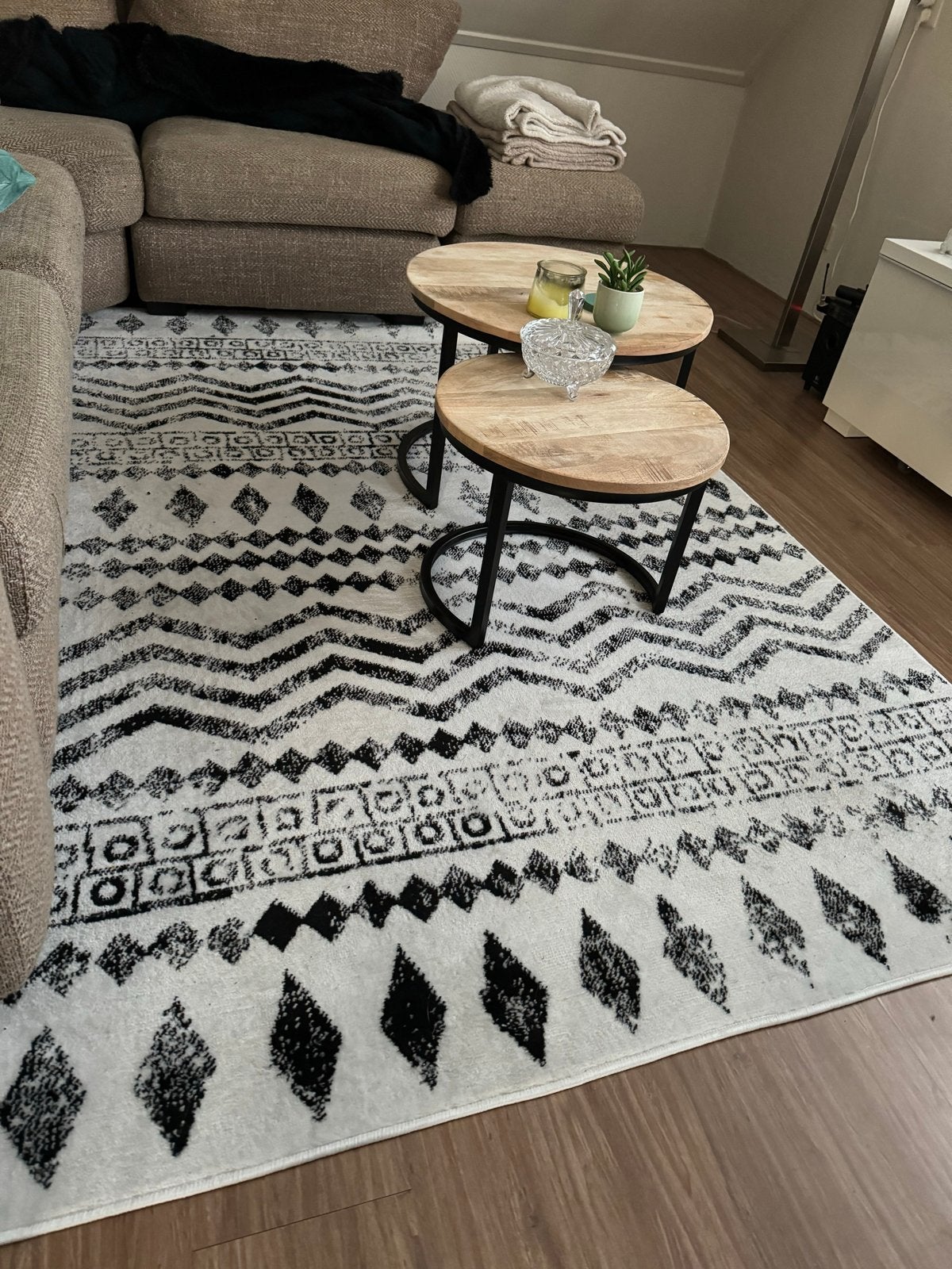Zwart Wit Vloerkleed 220x160cm, Ophalen, Gebruikt, Zwart, 150 tot 200 cm