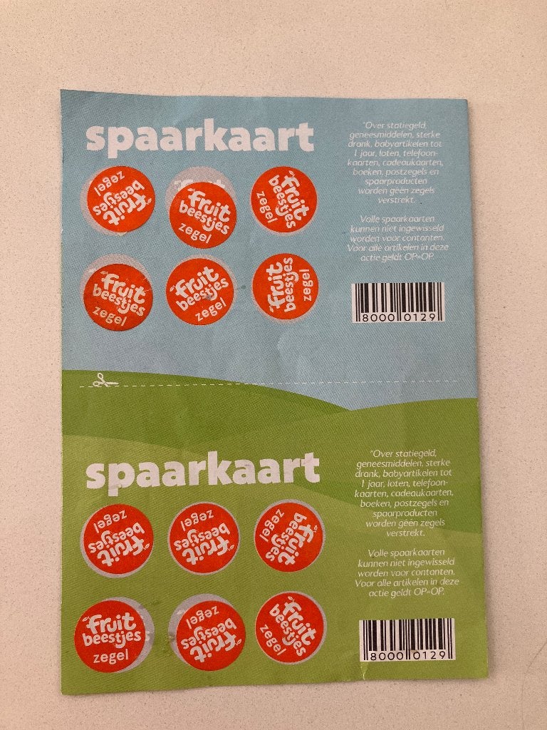 Fruitbeestjes spaarkaart mcd boonsmarkt, Overige supermarkten, Ophalen of Verzenden