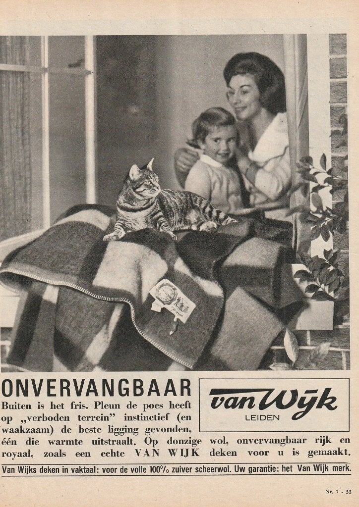 Retro reclame 1964 Van Wijk Leiden wollen dekens poes, Verzenden, Overige typen