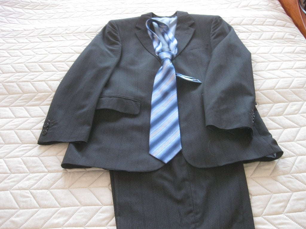 Kostuum maat 48  met stropdas ( donkerblauw ), Ophalen of Verzenden, Zo goed als nieuw, Maat 48/50 (M), Blauw