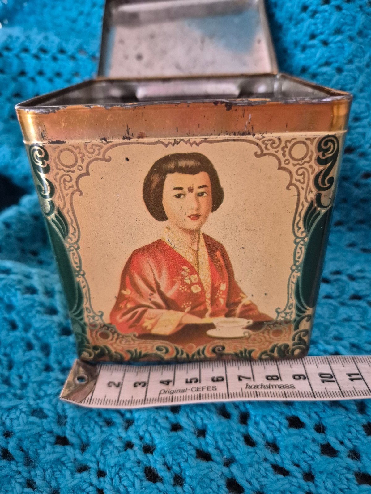 Vintage blikken doos met afbeeldingen van schepen en landsch, Ophalen of Verzenden