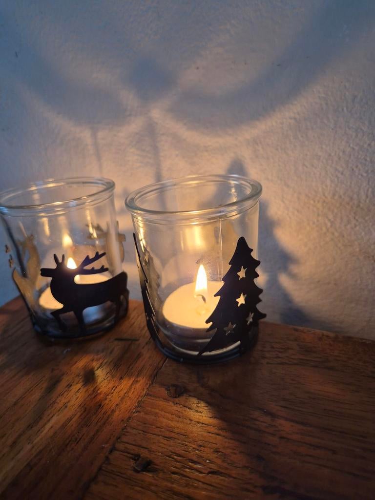 Waxinelicht kerstglaasjes - kerstboom & rendier, Ophalen of Verzenden