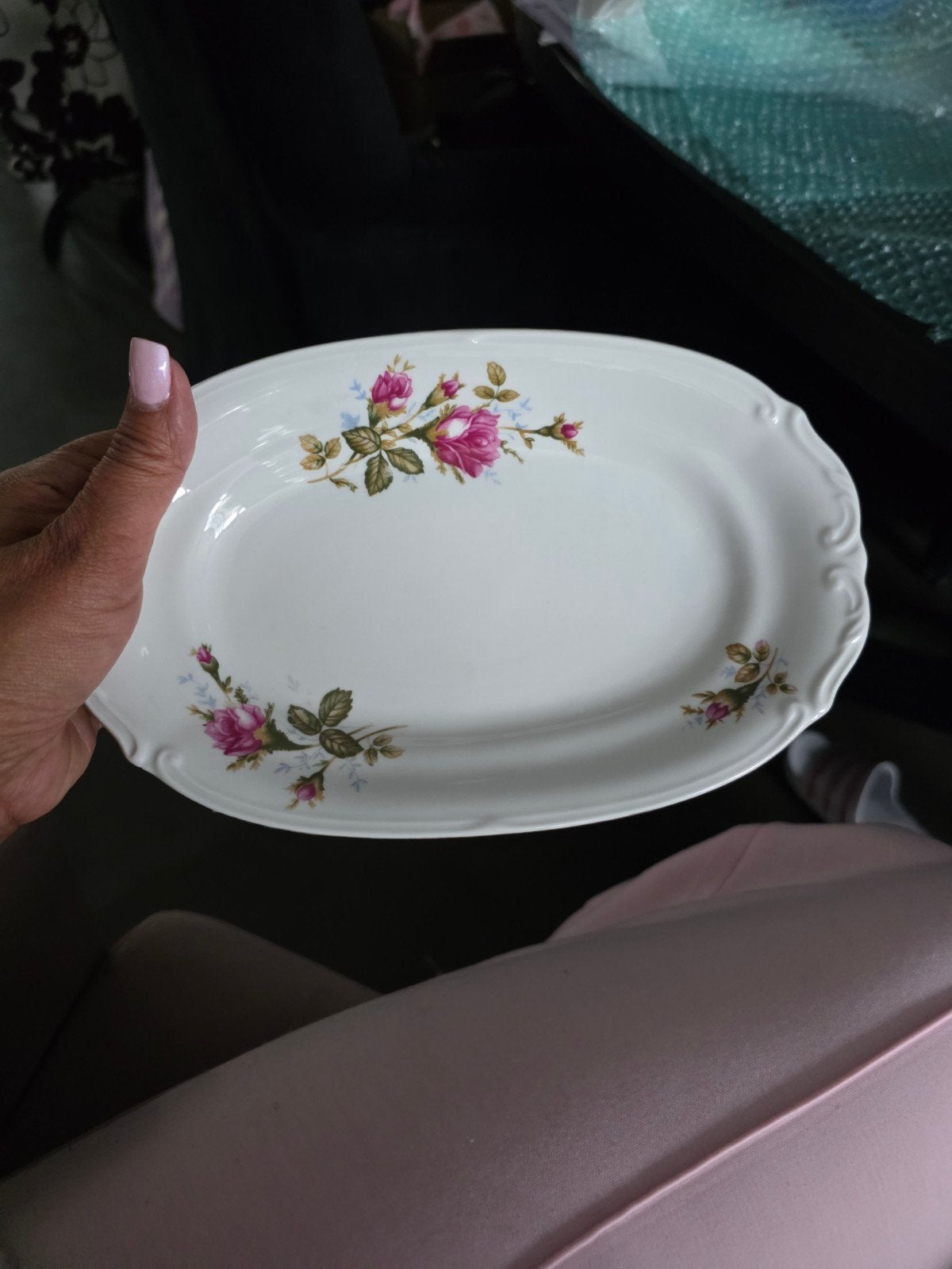 Ovale schaal Chodziez Made in Poland met rozen decor, Ophalen of Verzenden, Zo goed als nieuw