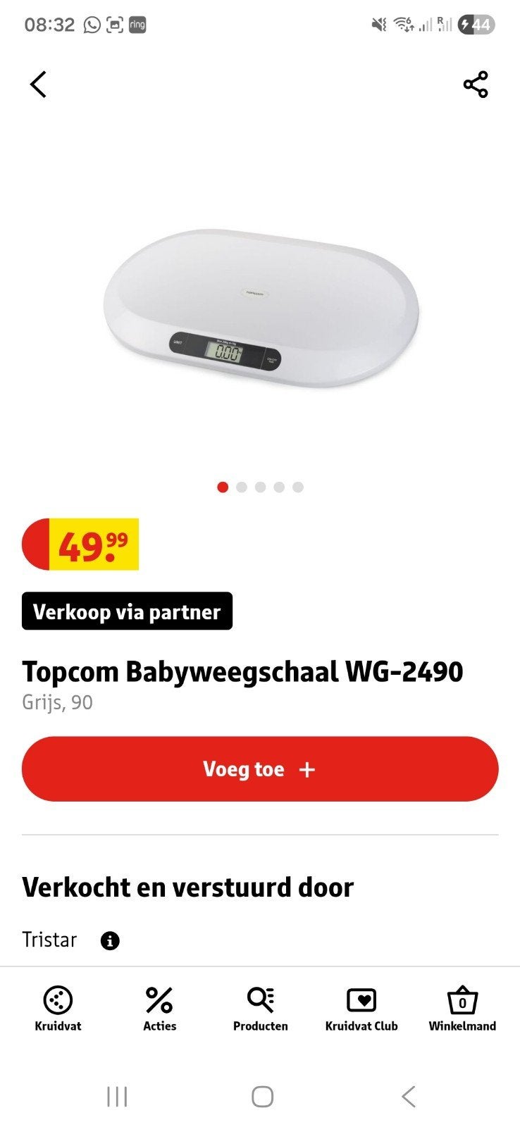 Topcom babyweegschaal WG-2490 - Zo goed als nieuw, Ophalen, 1 tot 500 gram, Nieuw, Digitaal