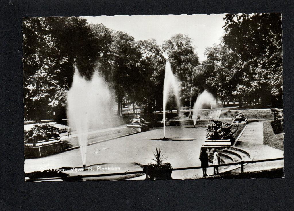 Groningen, Vijver, N. Plantsoen., Ophalen of Verzenden, 1940 tot 1960, Gelopen, Groningen