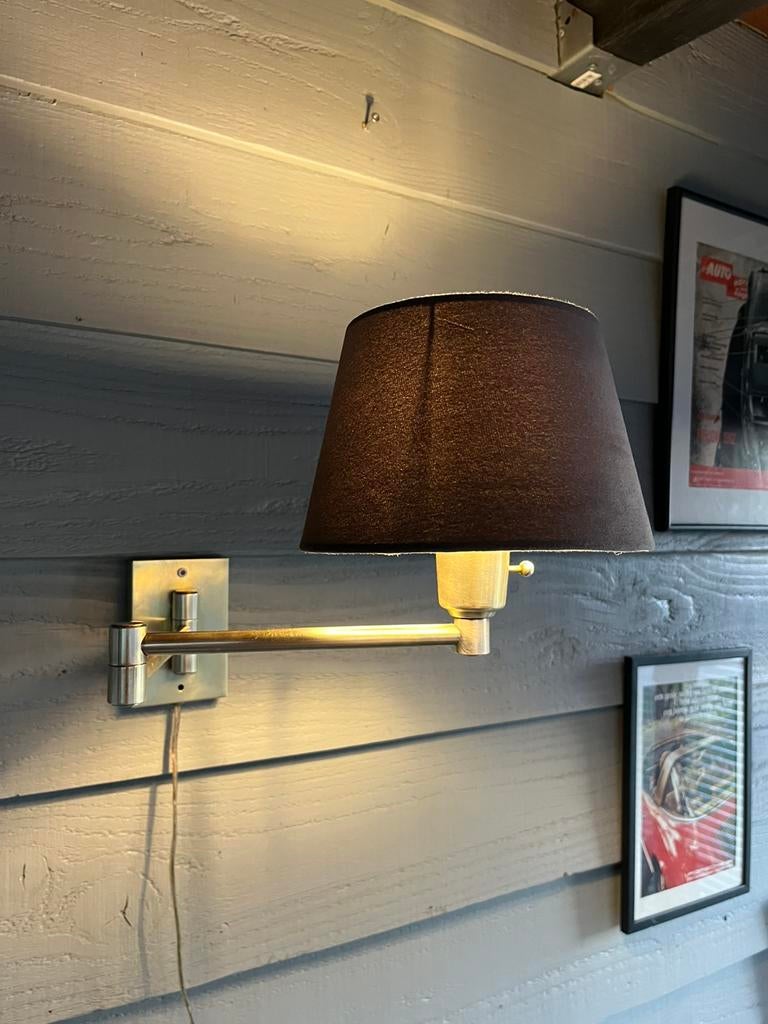 Vintage Massief messing Hollywood Regency zwenkarmwandlamp, Ophalen of Verzenden, Gebruikt, Metaal, Vintag  messing Hollywood Regency retro jaren 70 hotel chique