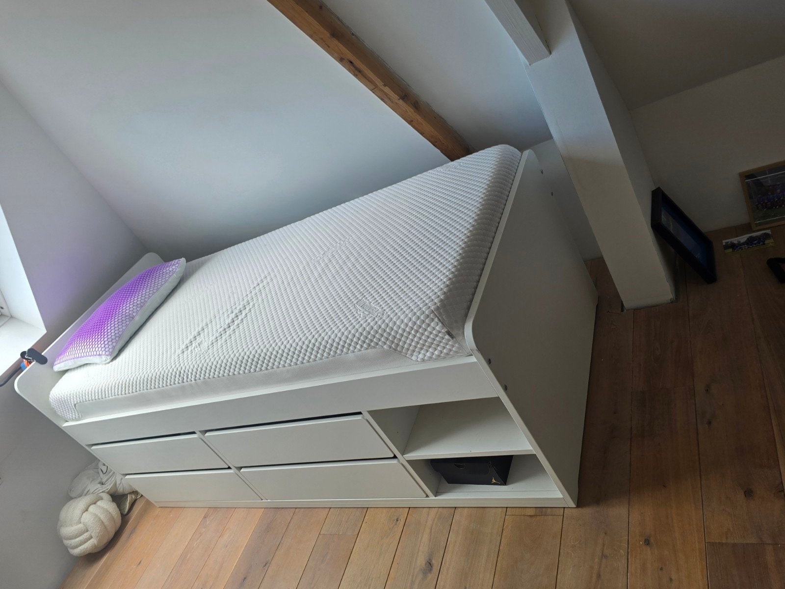 UPDATE IKEA Slåkt bed 90x200 met 4 laden en lattenbodem, 90 cm, Eenpersoons, Wit, Ophalen of Verzenden