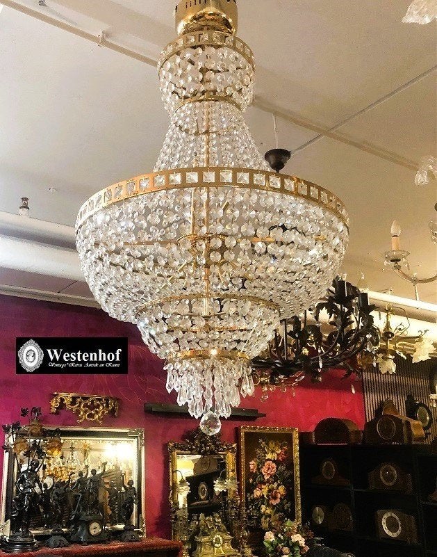 Groot kristallen kroonluchter swarovski  goud, Huis en Inrichting, Ophalen, Zo goed als nieuw, Overige materialen