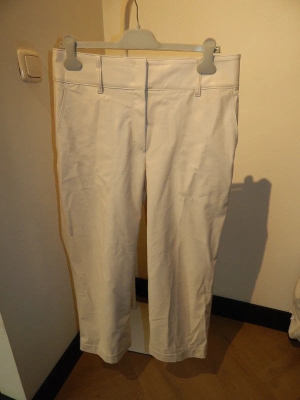 Marccain leder look broek creme kleur capri model N5, Overige kleuren, Verzenden, Maat 42/44 (L), Zo goed als nieuw