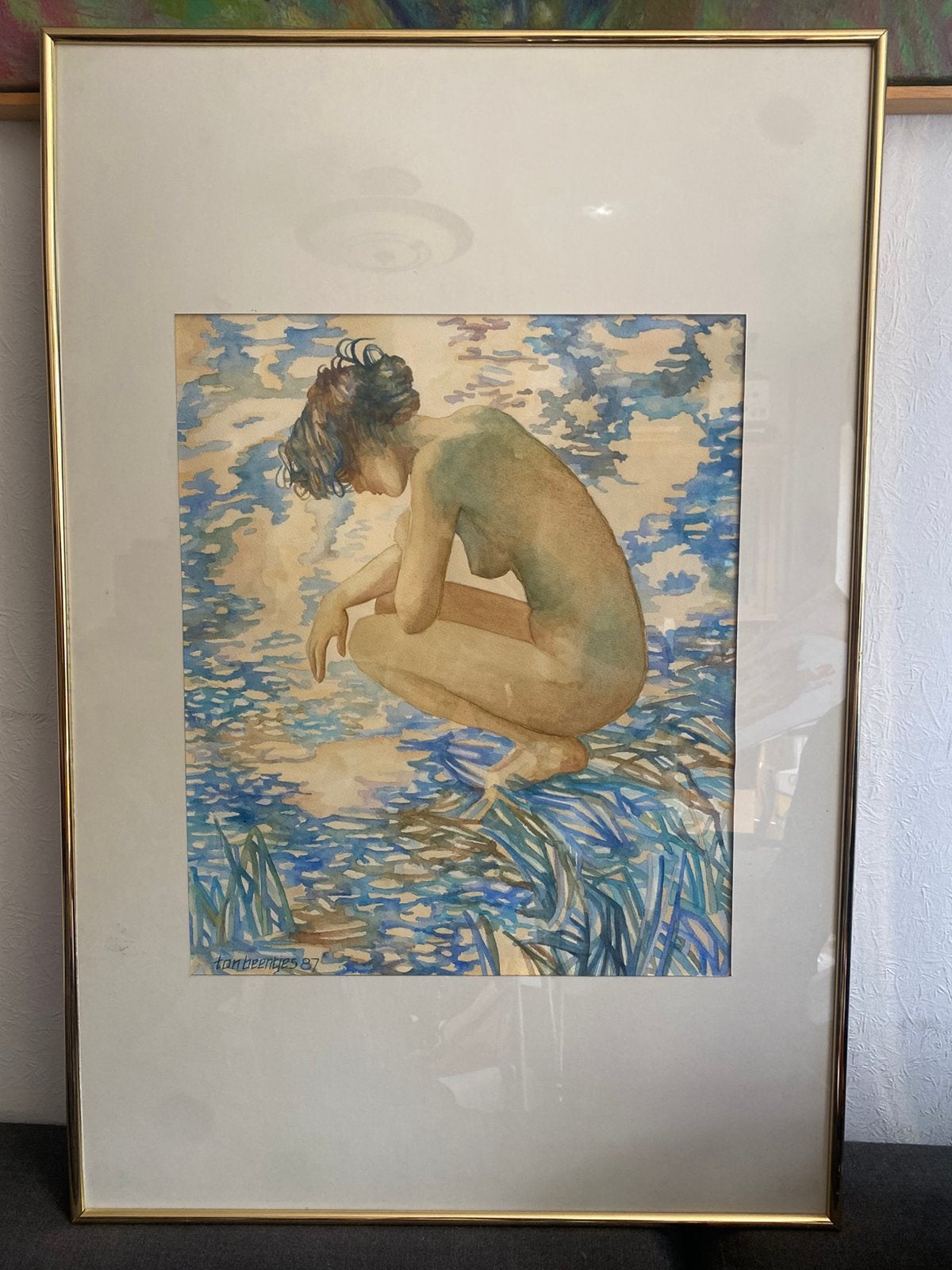 🖼️ Prachtige grote naakt in aquarel van Ton Beentjes, Antiek en Kunst, Ophalen of Verzenden