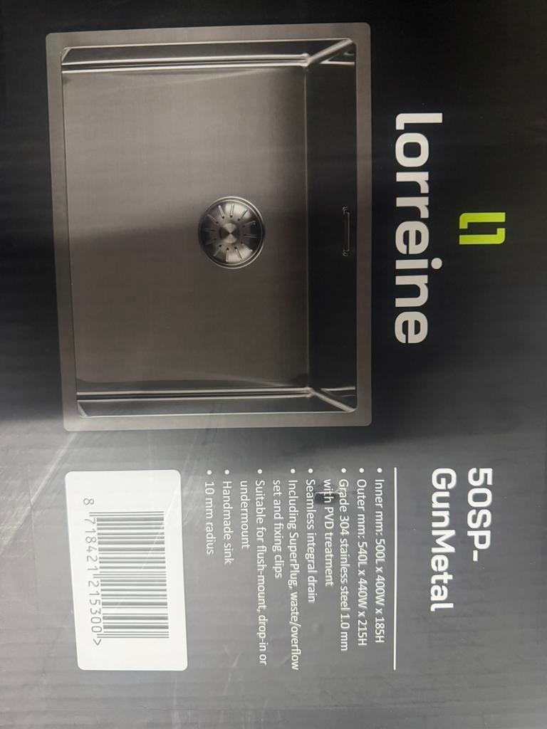 Lorreine Gun metal spoelbak * Nieuw *, Huis en Inrichting, Keuken | Keukenelementen, Zo goed als nieuw, Minder dan 100 cm, 25 tot 50 cm