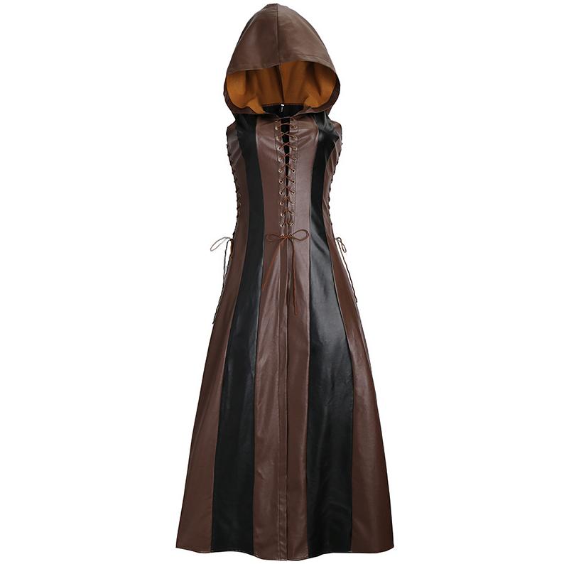 Middeleeuwse leren jurk (gothic steampunk bruine zwarte), Verzenden, Nieuw, Pak of Jurk