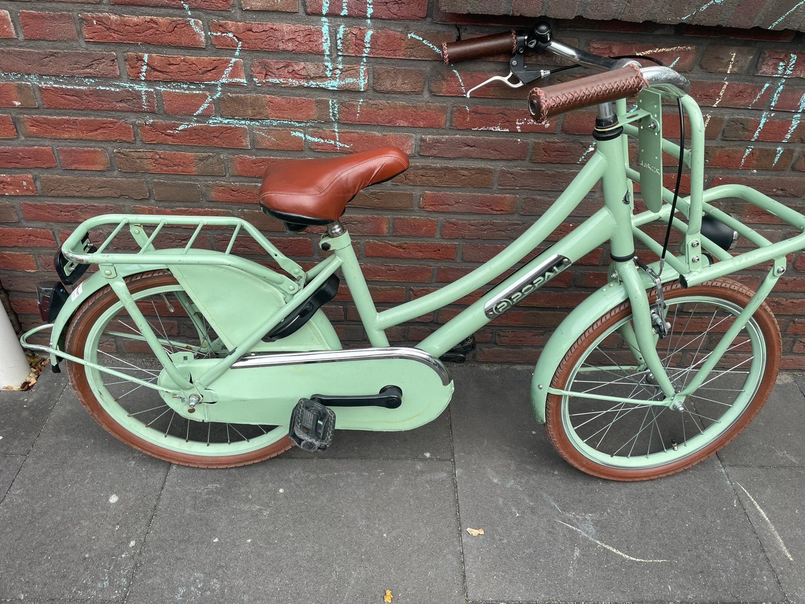 Popal meisjesfiets 20 inch - Mintgroen met voordrager, Ophalen, Gebruikt, Velgrem, Handrem