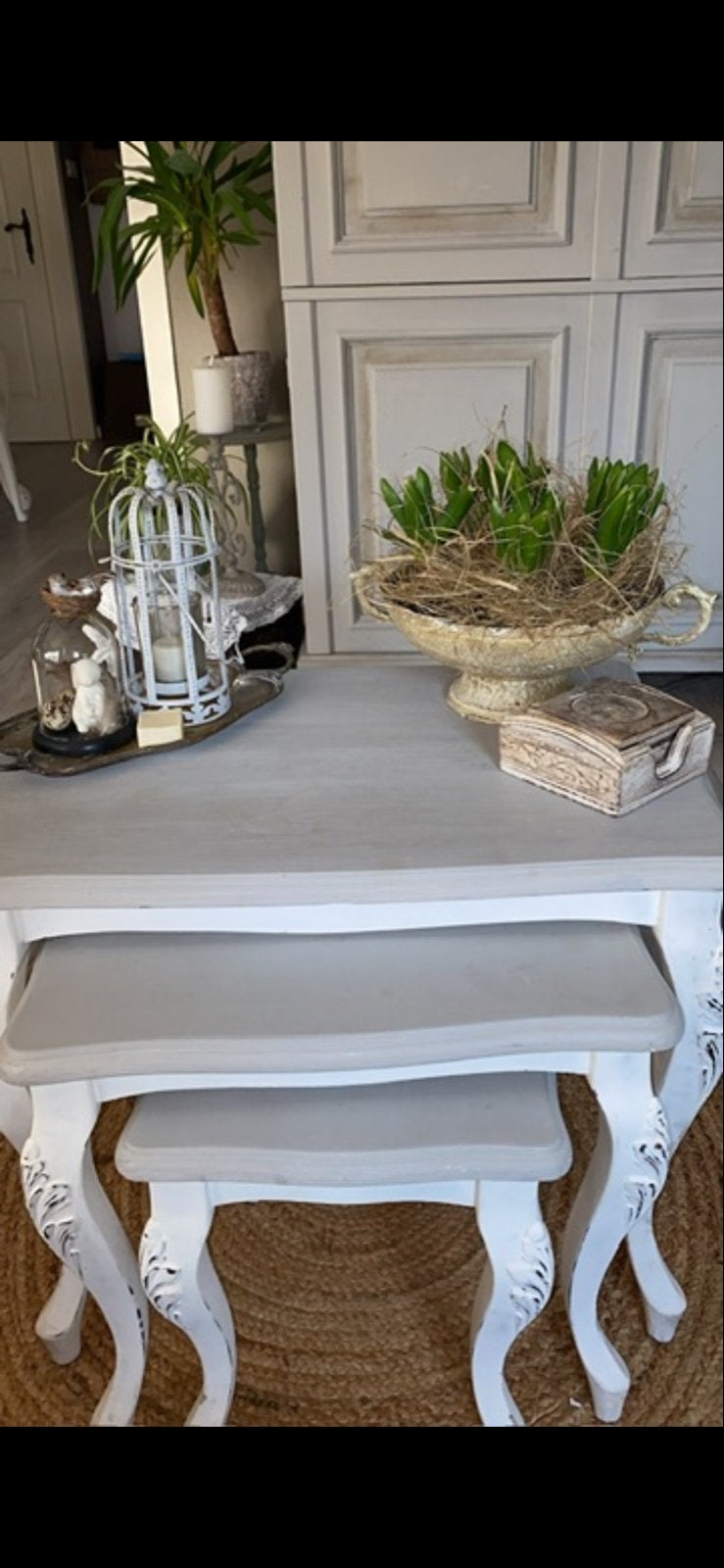 Set van 3 bijzettafeltjes - Brocante/Landelijk, Ophalen, Minder dan 50 cm, Gebruikt, Rechthoekig