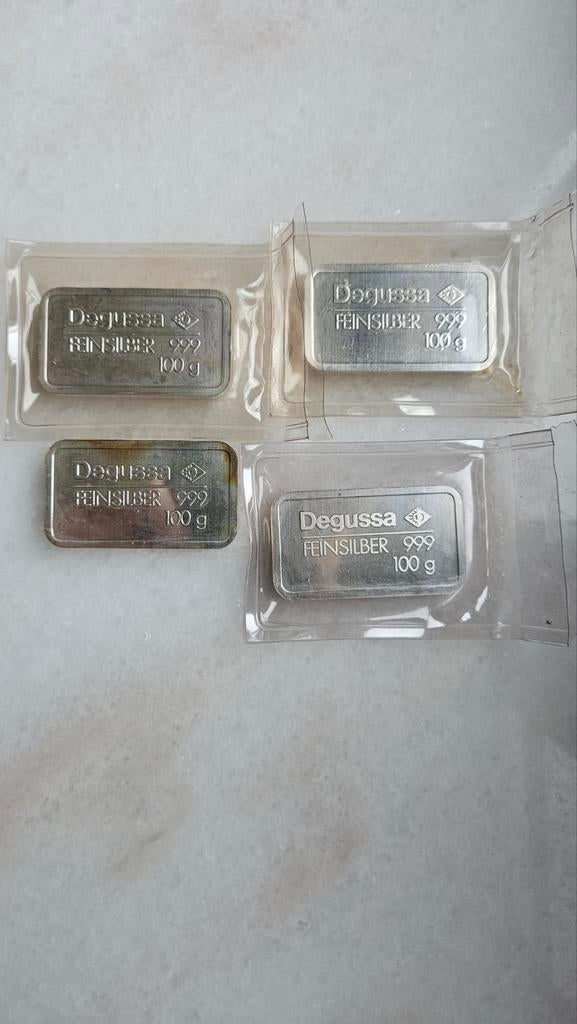 4 x 100 gram degussa 999 zilver, Ophalen of Verzenden, Zilver