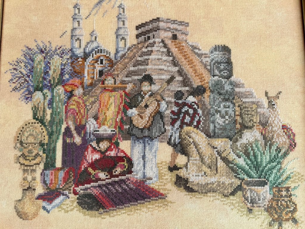 Mexico geborduurd en ingelijst (41 x 39 cm), Ophalen of Verzenden, Zo goed als nieuw, Minder dan 50 cm, Schilderij