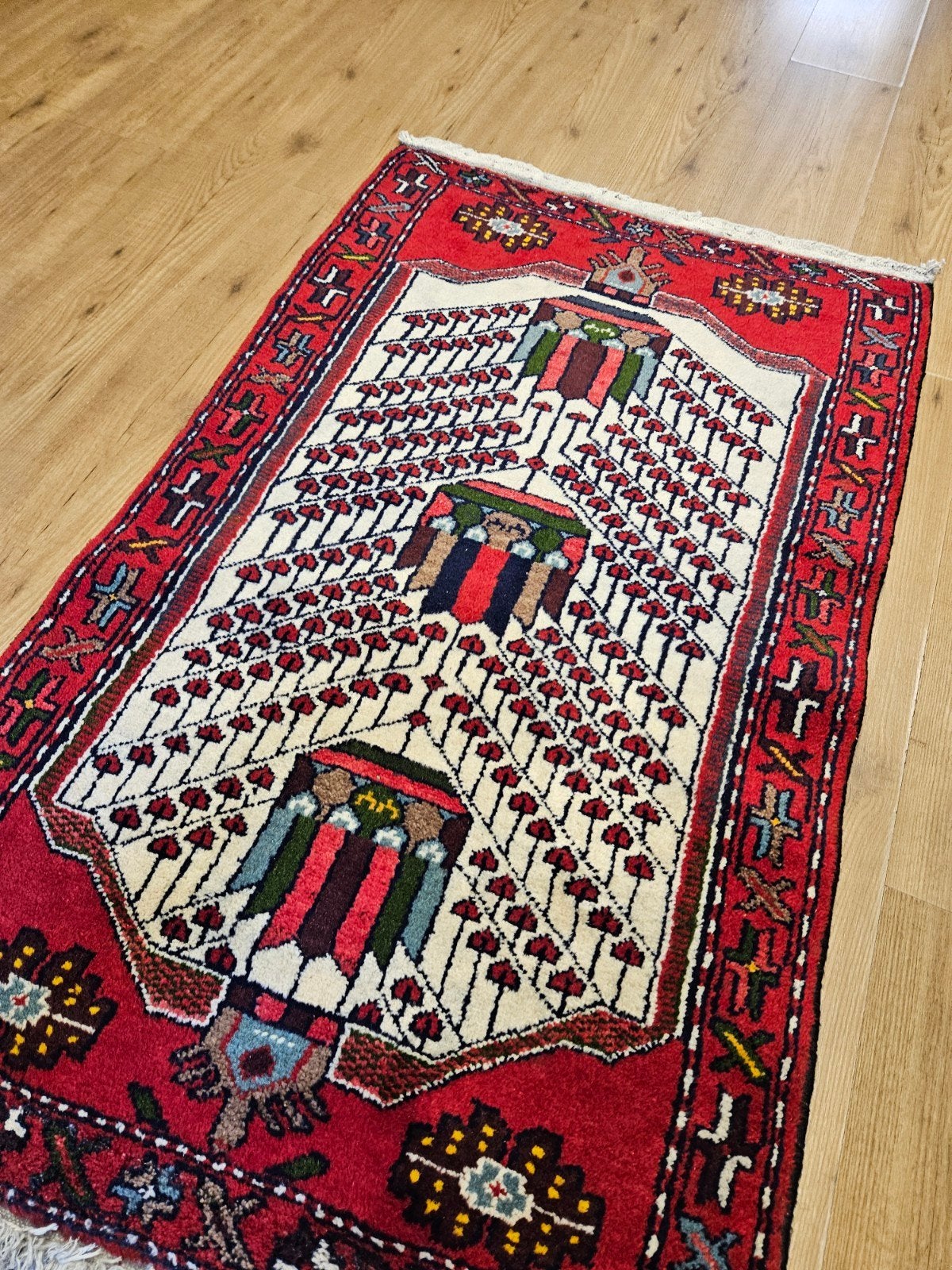 Vintage handgeknoopt perzisch tapijt hamadan 155x75, Info@SlatsAntiek.nl, Tweedehands, Bruin, Perzisch