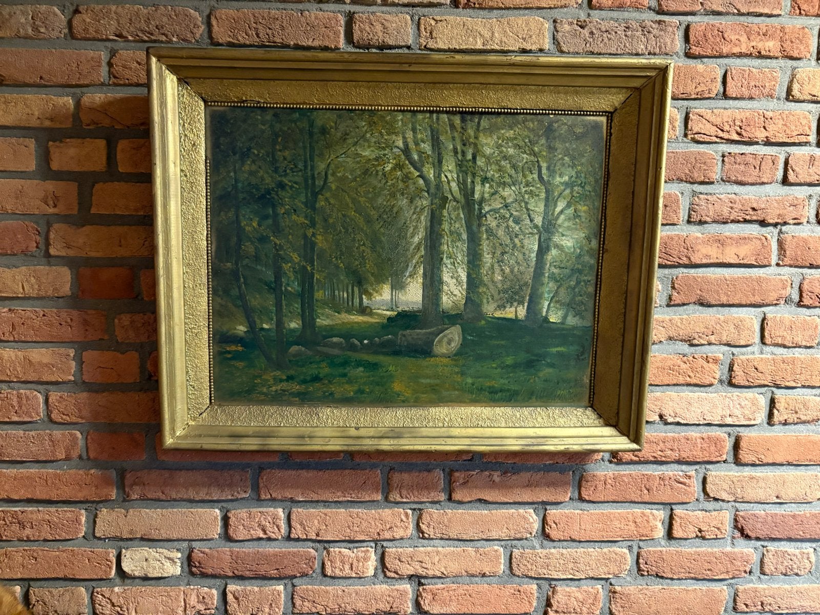 Schilderij: Boslandschap met omgevallen boom, Antiek en Kunst, Ophalen, Doek, Realistisch, Landschap