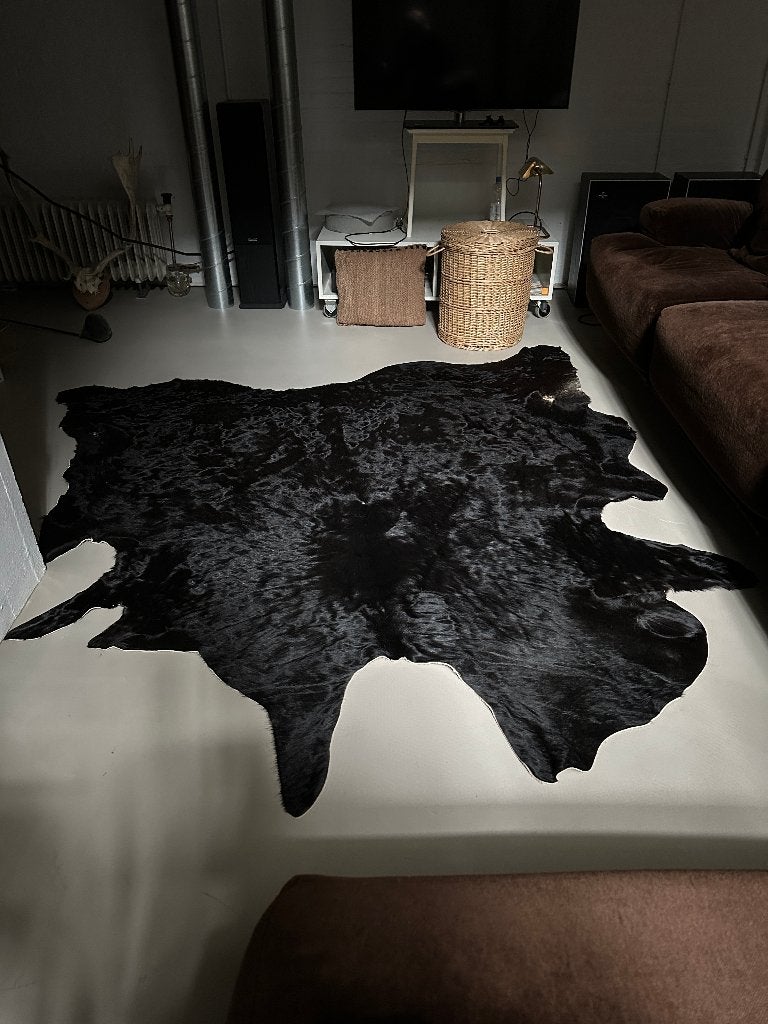 Vintage vloerkleed koeienhuid, koeienvel kleed, Ophalen, Gebruikt, Zwart, 200 cm of meer