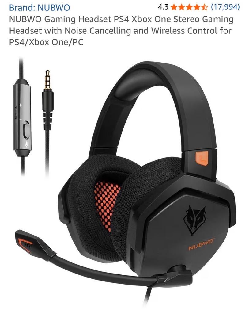 NUBWO Gaming Koptelefoon met Microfoon - PS4/Xbox/PC, Nieuw, Ophalen of Verzenden, Over-ear, Gaming headset