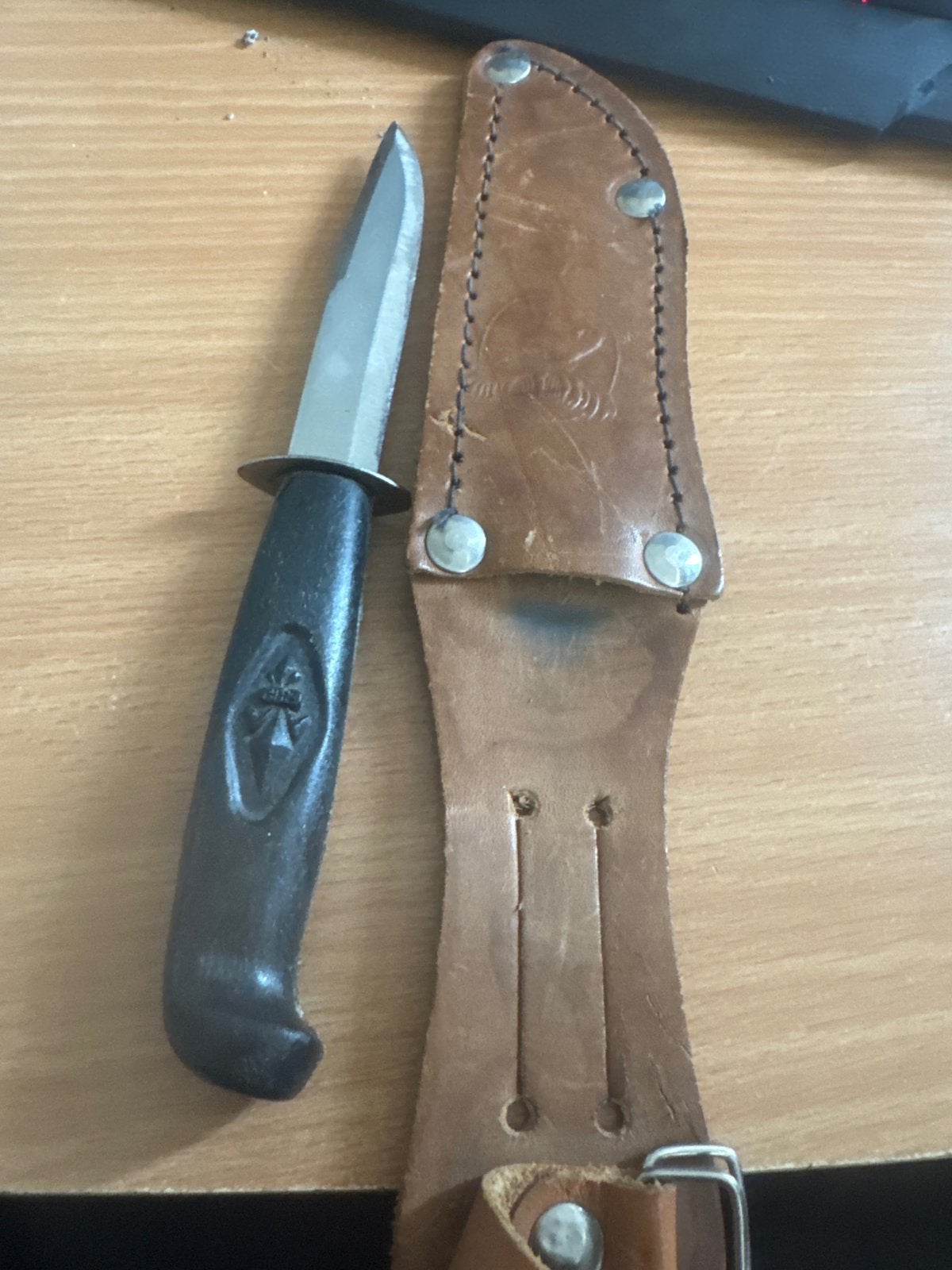 Vintage Padvindersmes / Scoutingmes met lederen schede, Ophalen of Verzenden