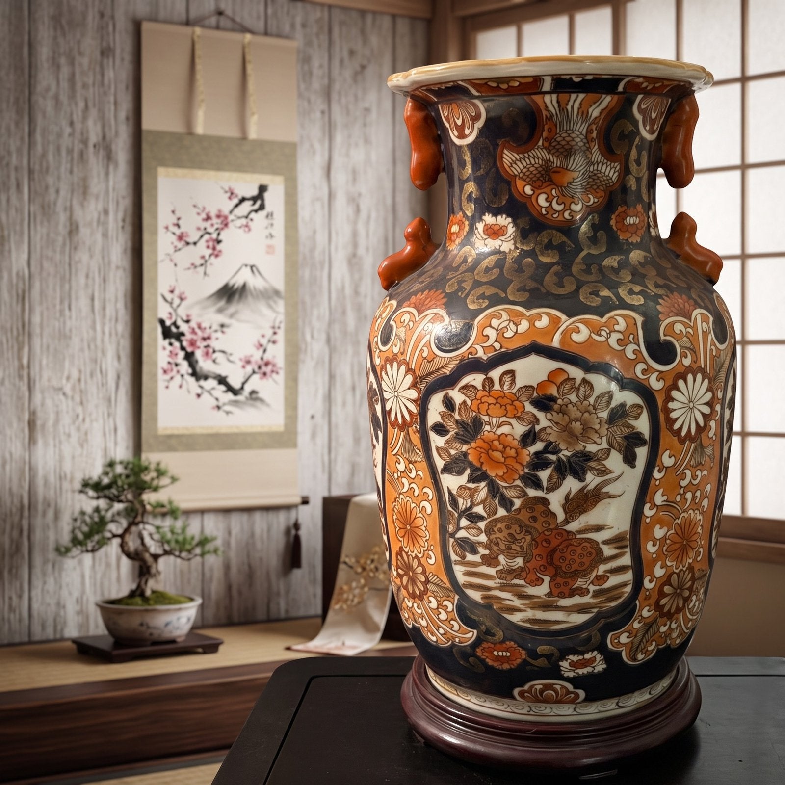Grote Japanse Imari pronkvaas - 38 cm (40 cm met standaard), Ophalen of Verzenden