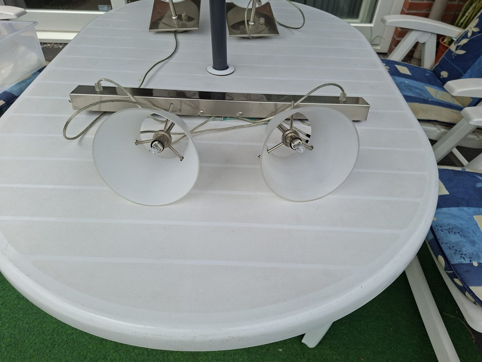 Halogeen hanglamp boven eettafel en 2 wandlampen dimbaar, Ophalen of Verzenden, Gebruikt