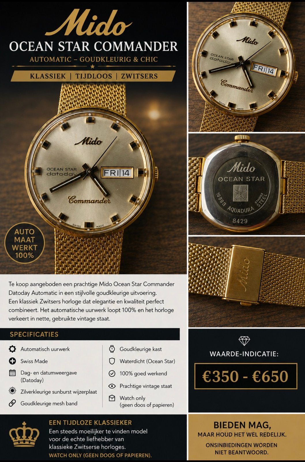 Mido Ocean Star Commander Automatic, Ophalen of Verzenden, Gebruikt