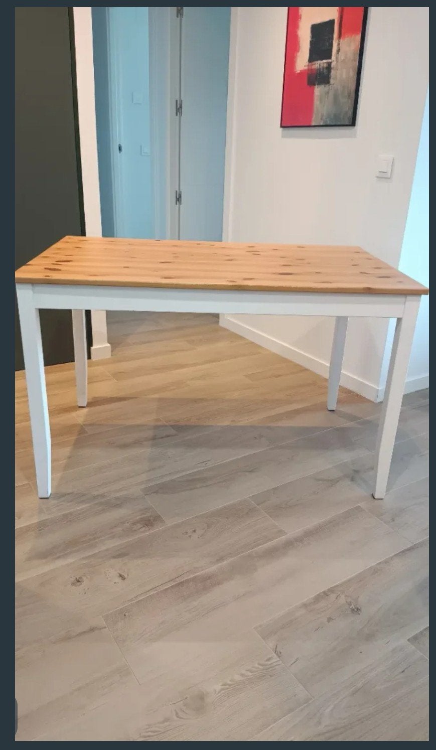 IKEA Lerhamn eettafel - massief grenen, wit onderstel, Ophalen, Gebruikt, 100 tot 150 cm, Modern, Scandinavisch