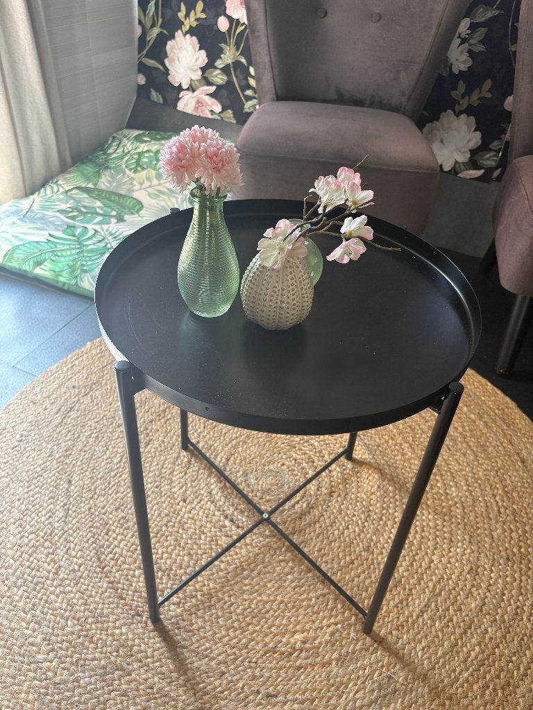 KEA GLADOM tafel (Zwart) + GRATIS Jute Vloerkleed, Ophalen, Rond, 200 cm of meer, Zo goed als nieuw