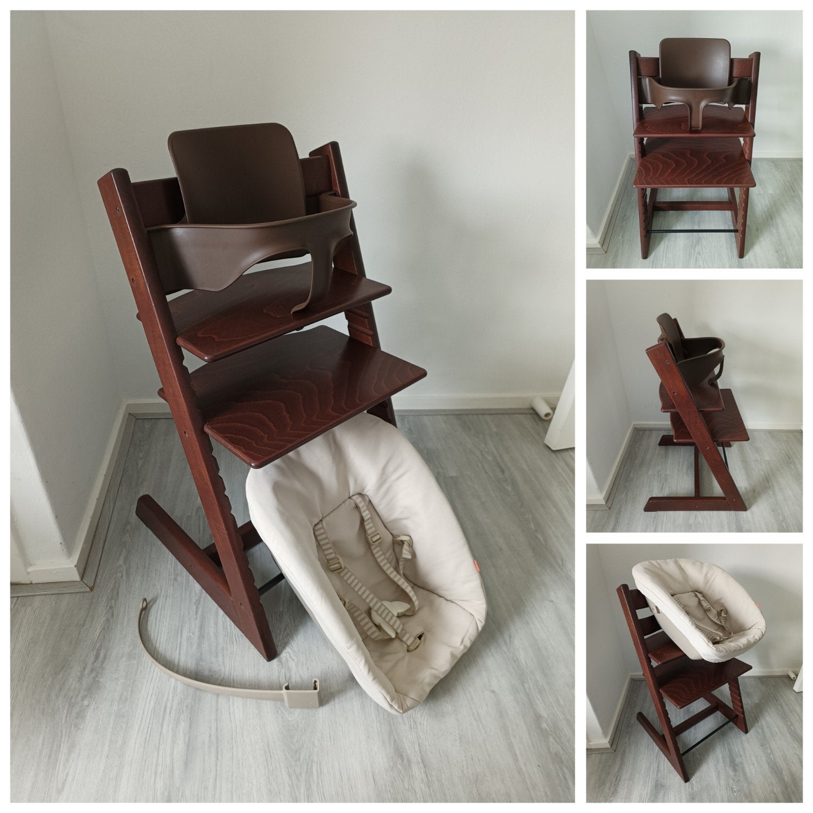 Stokke Tripp Trapp bruin met babyset en newbornset, Meegroeistoel, Ophalen of Verzenden, Zo goed als nieuw, Stokke Tripp Trapp