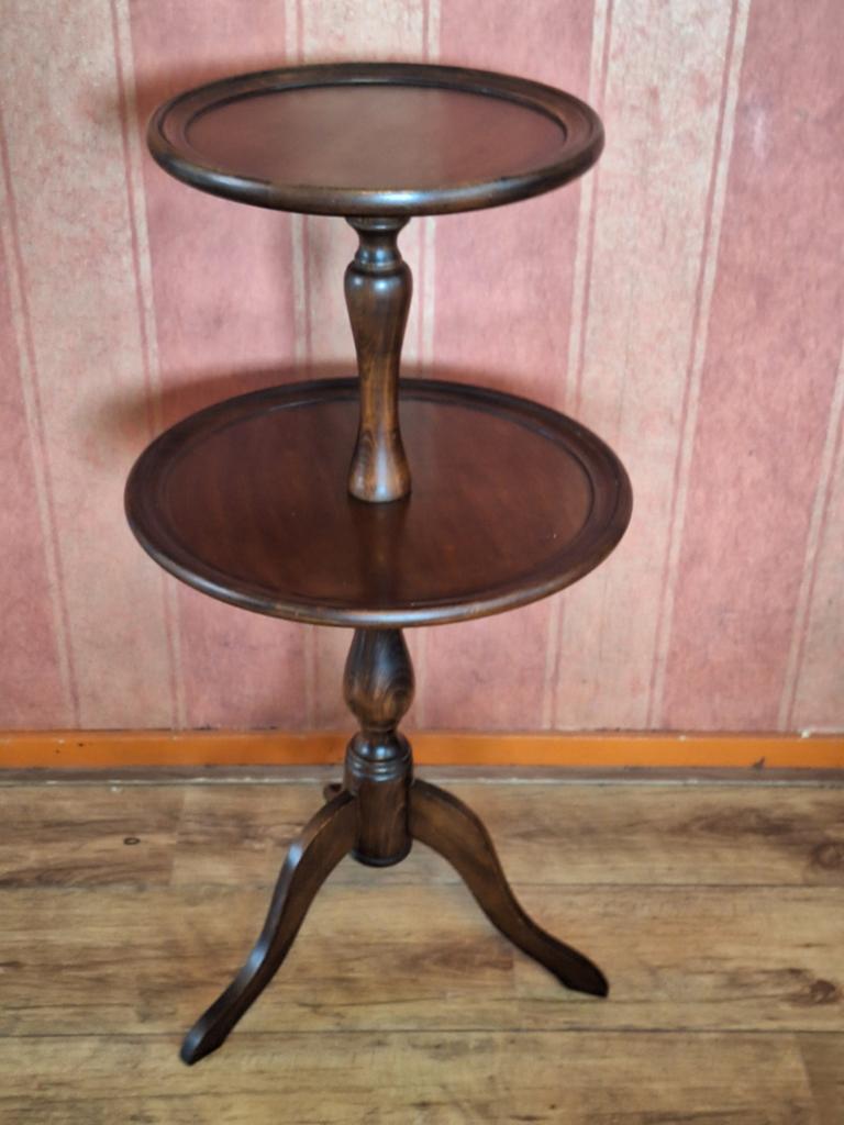 Antieke houten etagere bijzettafel met 2 niveaus, Antiek en Kunst, Ophalen of Verzenden