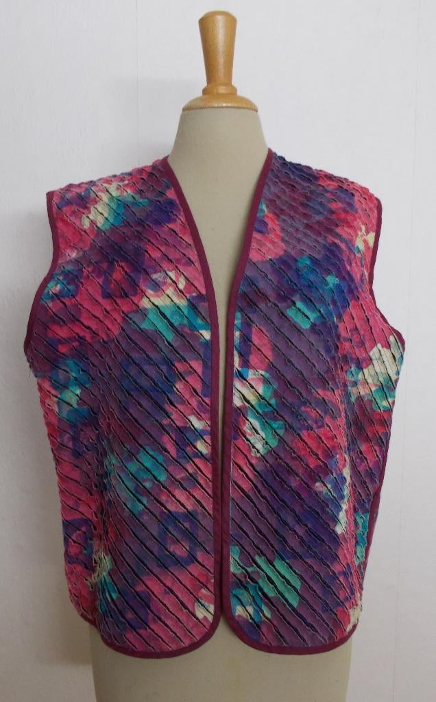 Mooie kleuren 100% katoen handgemaakt fleurig gilet! L, Kleding | Dames, Overige kleuren, Verzenden, Maat 42/44 (L), Zo goed als nieuw
