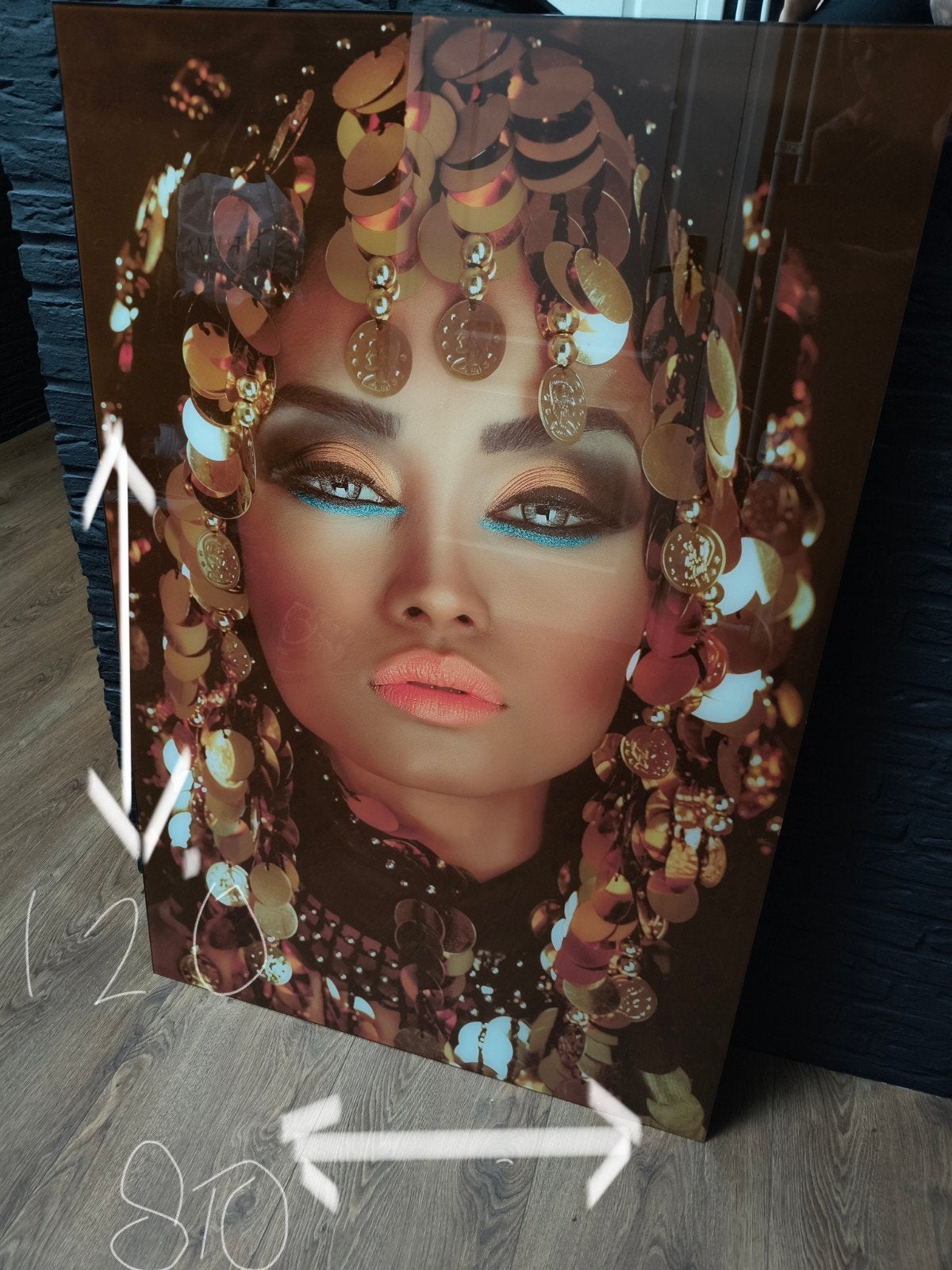 Prachtig glazen schilderij met vrouw, 120x80 cm, Huis en Inrichting, Ophalen