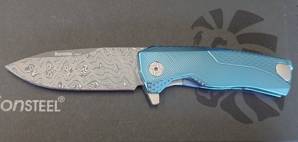 zakmes Lionsteel ROK damascus blue titanium, Ophalen of Verzenden, Nieuw