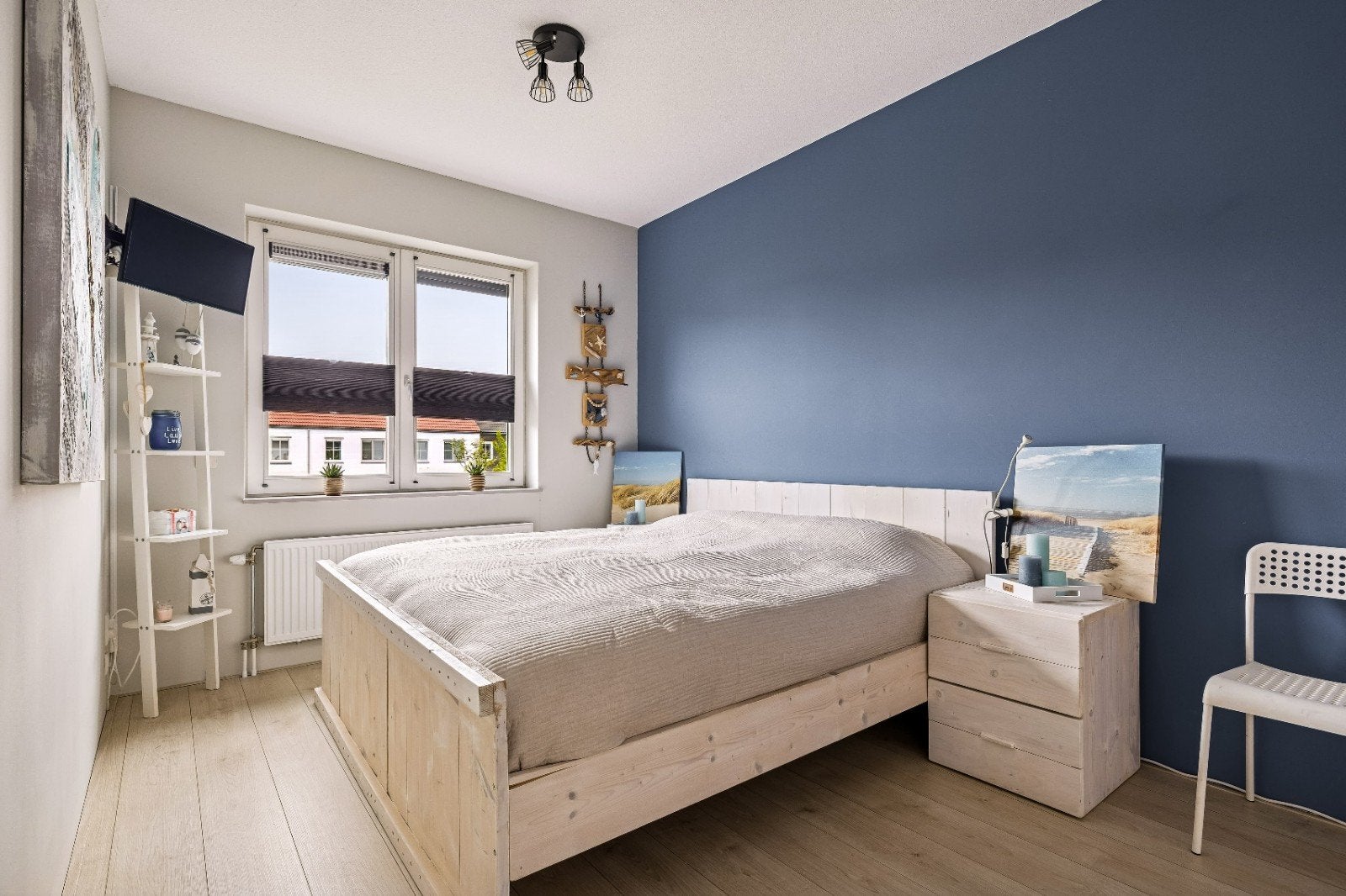 Steigerhouten whitewash bed Jorg, Ophalen, 90 cm, Wit, Steigerhout