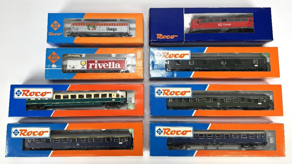 1361. Modeltreinen, Roco – DB Cargo en wagons, ca. 1990, Ophalen, Gelijkstroom, Wagon, Overige merken